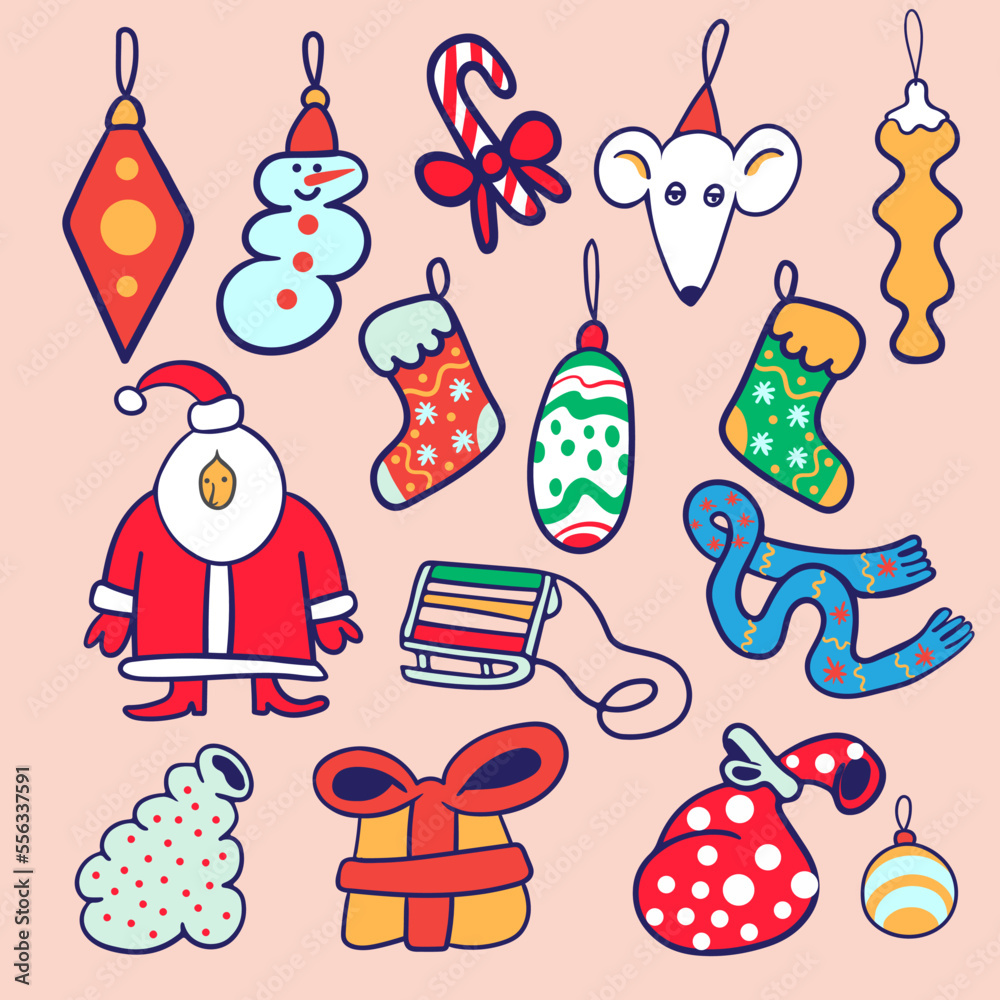 set of decorative elements for new year and christmas