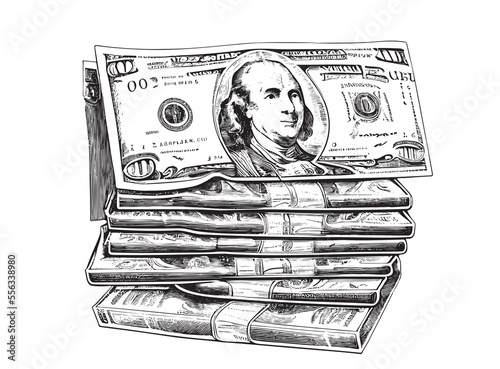 Bundle of money dollars sketch hand drawn in doodle style abstract Vector illustration.