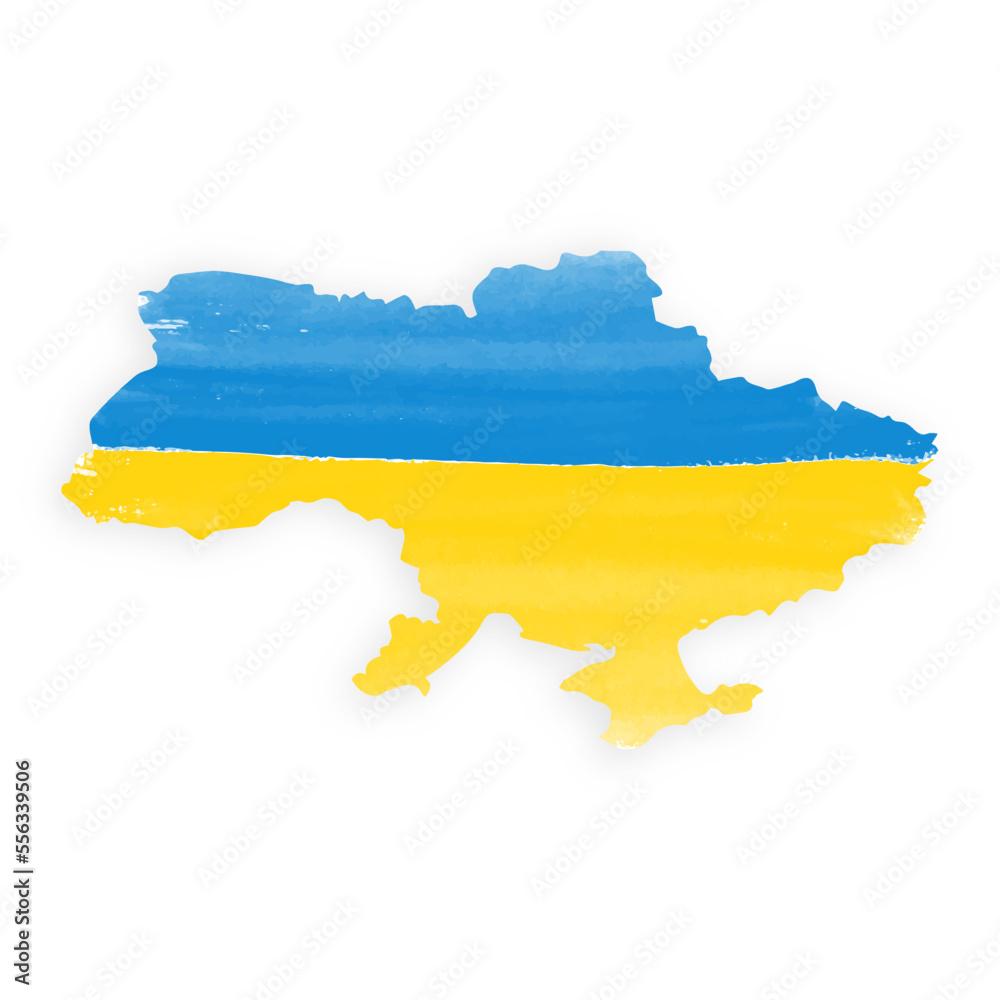 Obraz premium Ukraine map in colors of the national flag painted in watercolor.