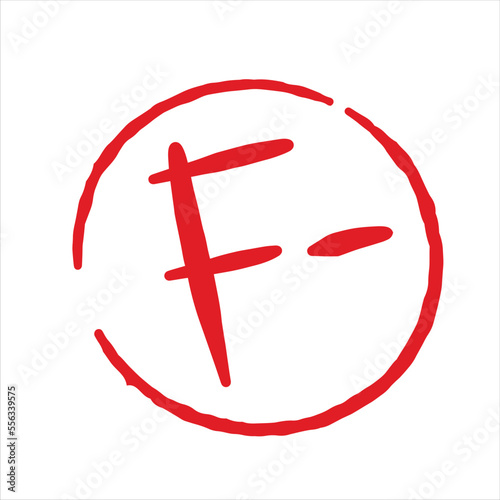 Grade result F minus isolated on white background