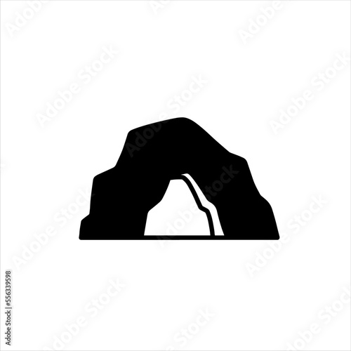Cave icon. Stone shelter. Entrance to the mountain dungeon. Black silhouette