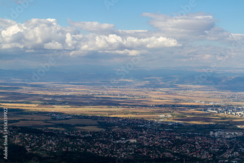 Aerial view of the city of Sofia  Bulgaria. The capital of Bulgaria is located in the west of the country at the foot of the Vitosha mountain range. History of city has more than two thousand years.