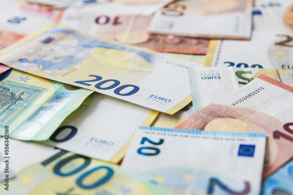 Lots of different Euro banknotes shown as a mess Lots of different Euro banknotes shown as a mess