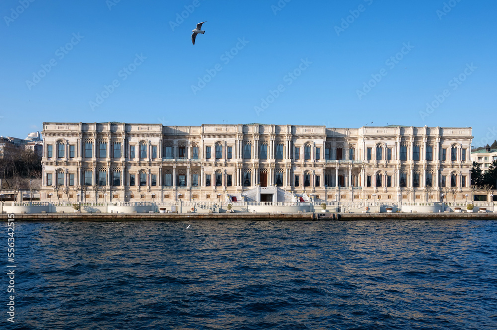 ISTANBUL,TURKEY- January 2022: Amazing Çırağan Sarayı or Palace front view