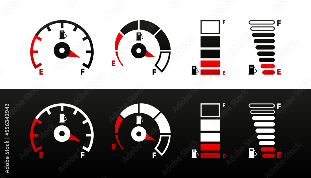 Vetor de Set of Fuel gauge scales collection. Fuel meter, Fuel