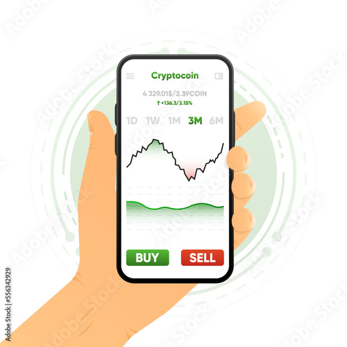 Trading candlestick chart app mockup. Stock exchange market graph, analysis UI, UX. A modern application for investing, selling and buying securities. Financial broker or trader app.