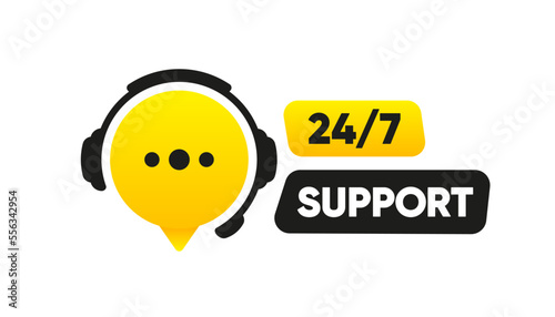 Tech Support Hotline Headphones with microphone and chat speech bubble. Support service for user consultation. Customer Support. Call center 24-7. Vector illustration.