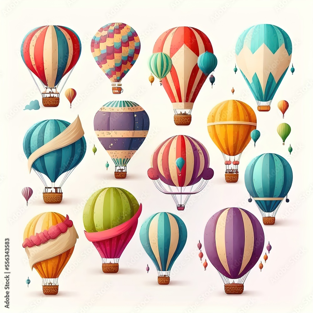 Colorful flying vintage Hot Air Balloons. AI