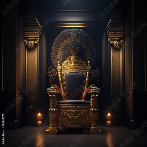Canvastavla Black room interior in ancient Egyptian style, gold decor, fantasy interior