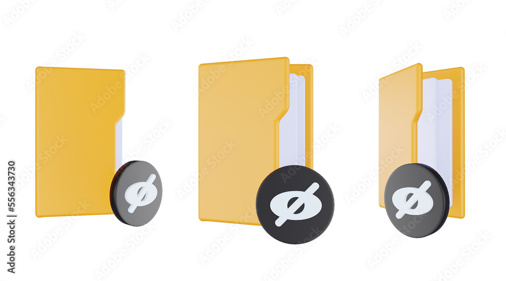 3d render folder unseen icon with orange file folder and black unseen