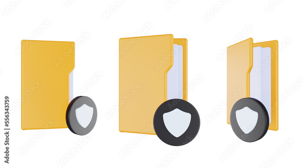 3d render folder protection icon with orange file folder and black protection