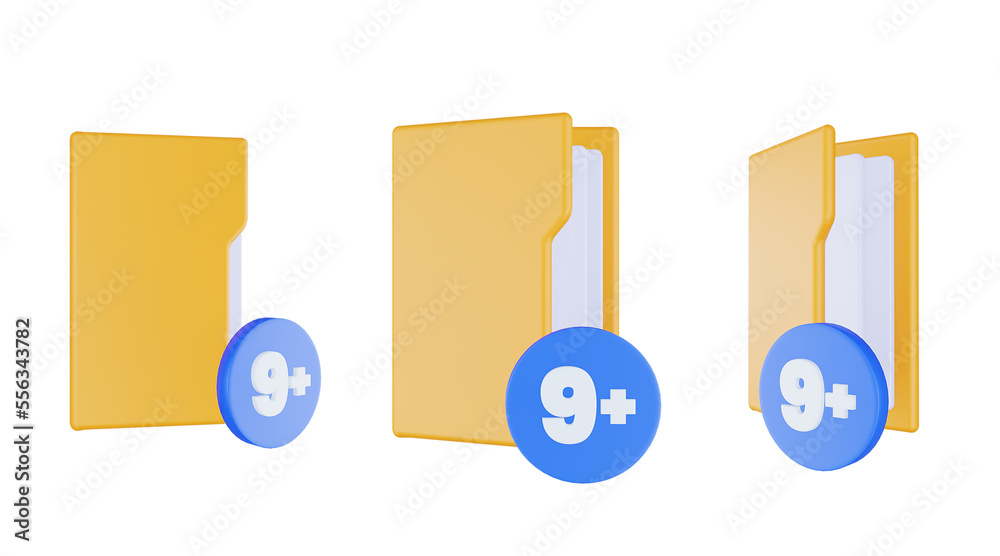 3d render folder nine plus icon with orange file folder and blue nine plus