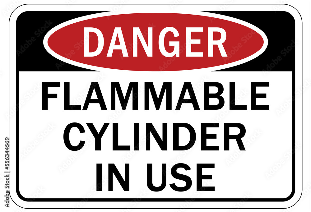 Fototapeta premium Fire hazard, flammable gas sign and labels flammable cylinders in use