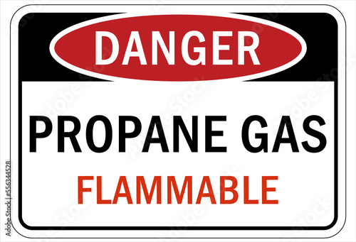 Fire hazard, flammable gas sign and labels propane gas flammable
