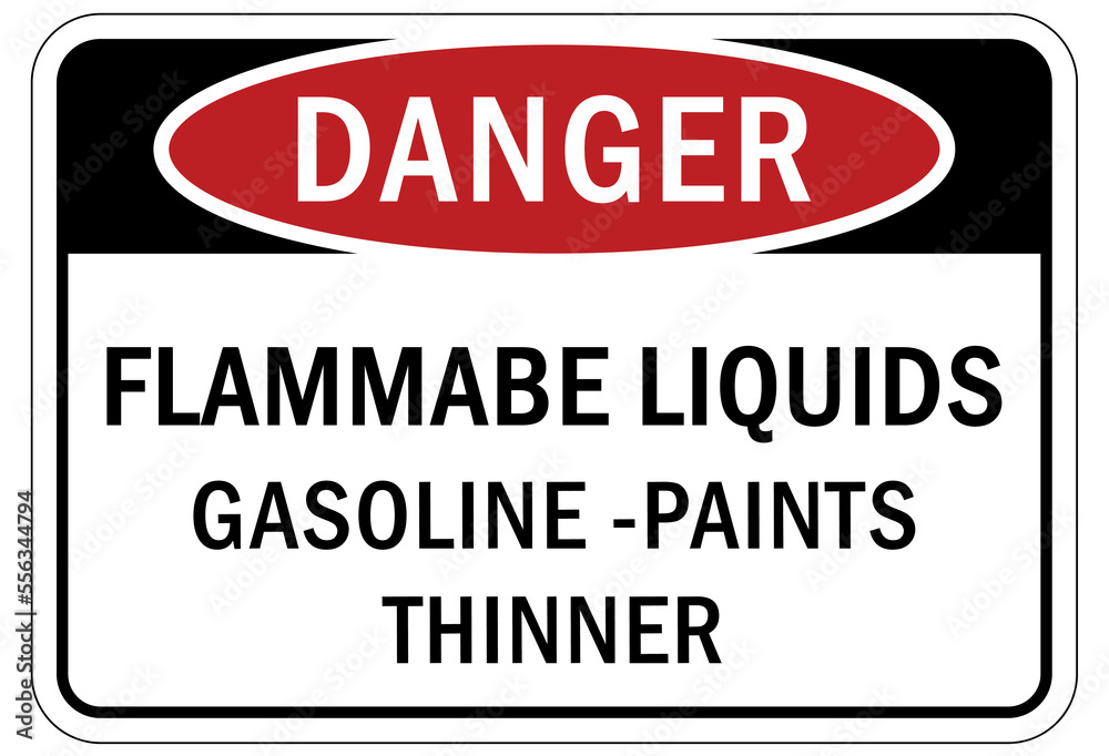 Fire hazard, flammable liquid sign and label gasoline paint thinner Stock Vector Adobe Stock