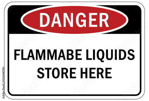 Fire hazard, flammable liquid sign and label store hera