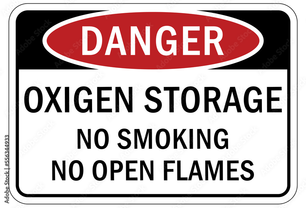 Fire hazard, flammable material oxygen sign and labels oxygen storage no smoking no open flame Fire hazard, flammable material oxygen sign and labels oxygen storage no smoking no open flame
