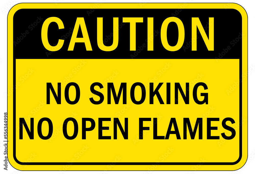 Fire hazard, flammable material oxygen sign and labels  no smoking no open flame