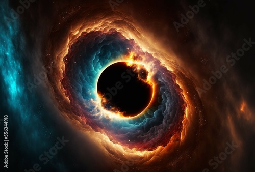 black hole, stars and clouds,3D illustration. photo