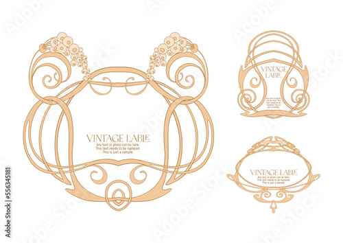 Decorative flowers and leaves in art nouveau style, vintage, old, retro style. Border, frame, template for product label, cosmetic packaging. Easy to edit. Vector illustration.