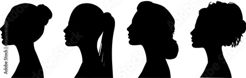 female silhouettes in profile. diversity young women for poster or text. elegant background as well.