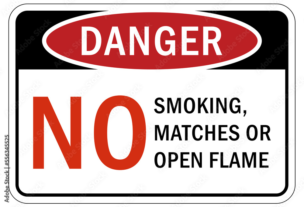 Fire hazard, flammable sign no smoking no matches no open flame Fire hazard, flammable sign no smoking no matches no open flame