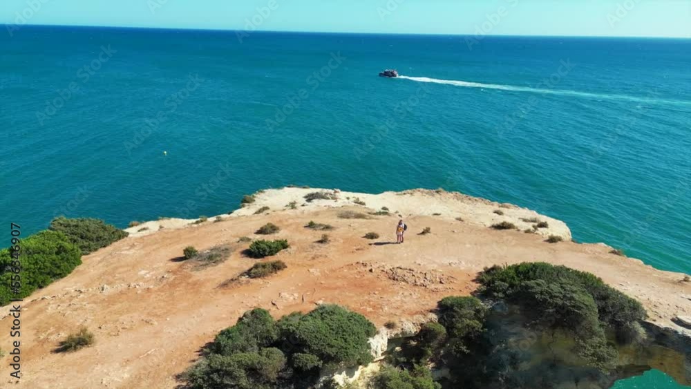 Arco de Albandeira Algarve Algar Seco Portugal in Summer Aerial Drone view
