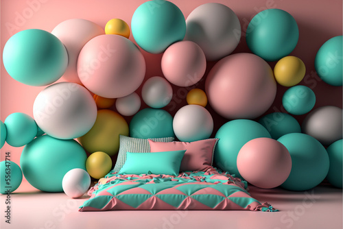 unbearable creativity of the void big balls behind a bed of pastel colors