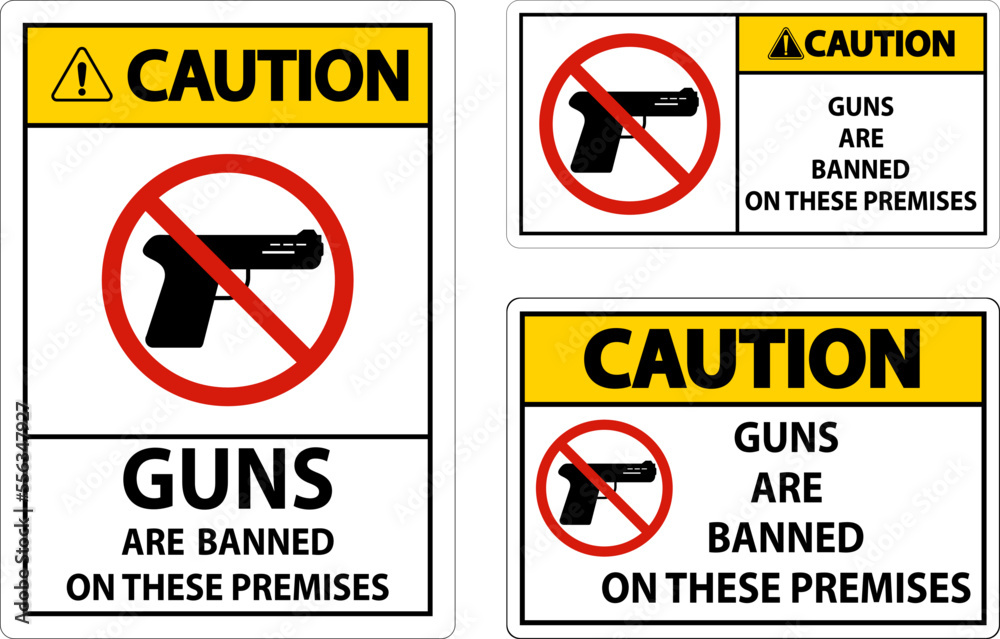 Caution Prohibition sign guns, No guns sign On White Background Caution Prohibition sign guns, No guns sign On White Background