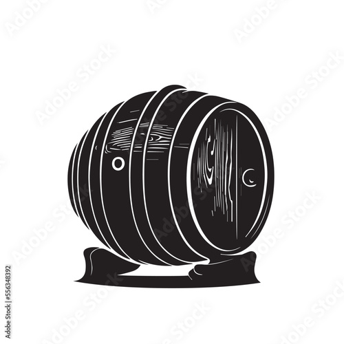 Black silhouette of a barrel on a white background. Vector illustration of a wooden barrel