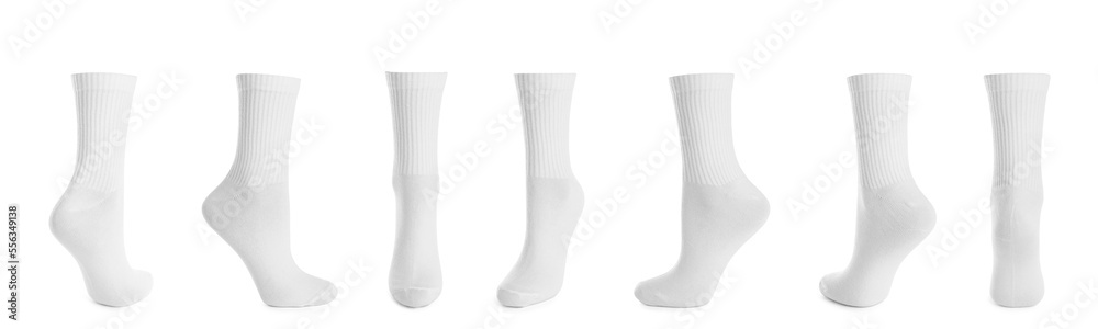 Set with socks on white background. Banner design Set with socks on white background. Banner design