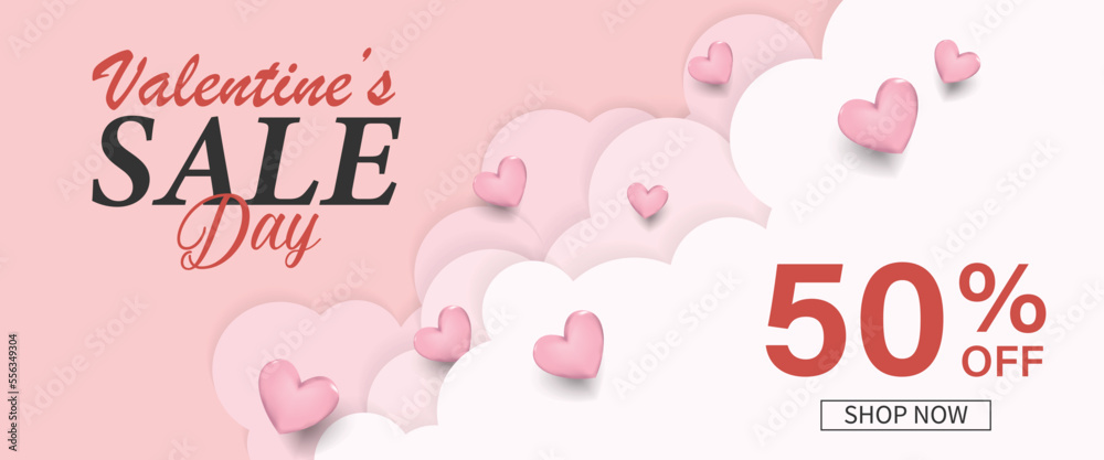 Happy Valentine's Day Poster or banner with cute font,sweet hearts on red background. Promotion and shopping template or background for Love and Valentine's day concept