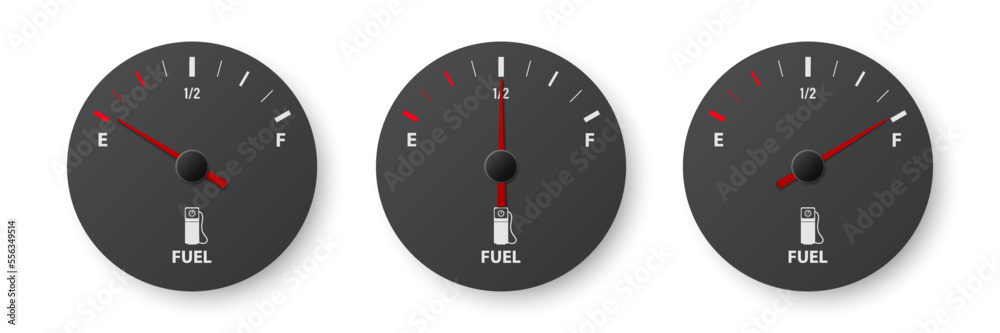 Vector 3d Realistic Gas Fuel Tank Gauge, Oil Level Bar Set Isolated. Full and Empty. Display Board, Fuel Gauge Panel, Car Dashboard Details. Fuel Indicator, Gas Meter, Sensor. Design Template Vector 3d Realistic Gas Fuel Tank Gauge, Oil Level Bar Set Isolated. Full and Empty. Display Board, Fuel Gauge Panel, Car Dashboard Details. Fuel Indicator, Gas Meter, Sensor. Design Template