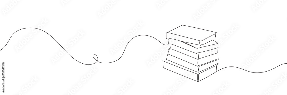 Continuous line drawing of a book. Stacks of books. Continuous line drawing of a book. Stacks of books.