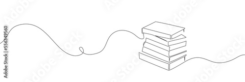 Continuous line drawing of a book. Stacks of books.