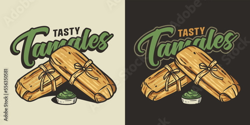 Tableau sur toile Latin tamale food vector with corn leaves for logo or emblem