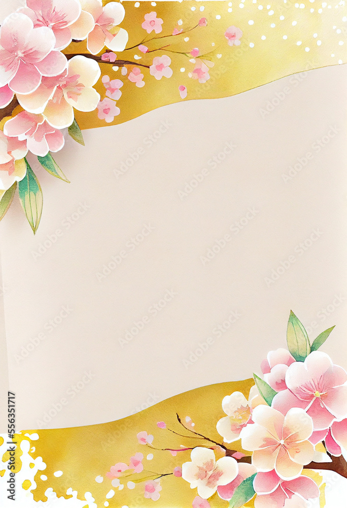 Obraz premium 新春・成人式・卒業式の為の、桜をモチーフにした水彩メッセージカードフレーム