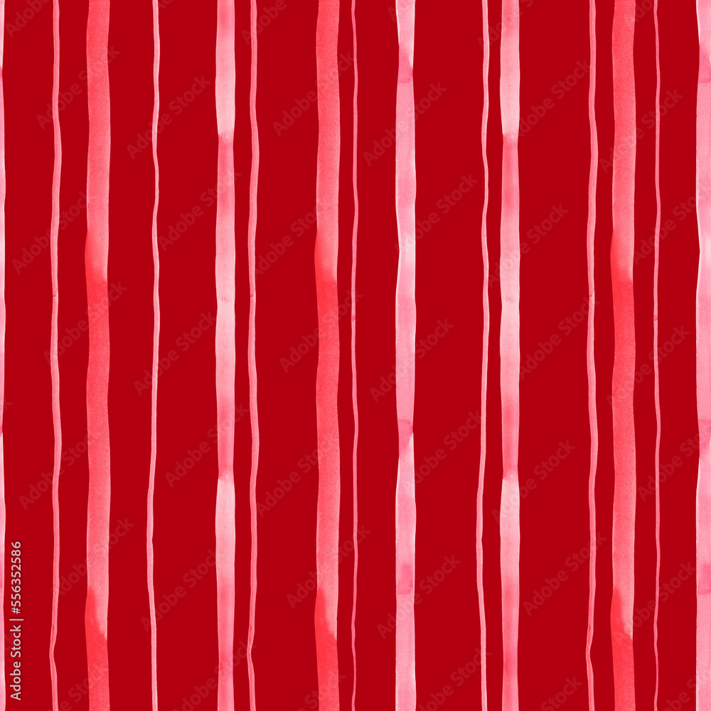 Watercolor red stripe seamless pattern. Hand drawn abstract texture.