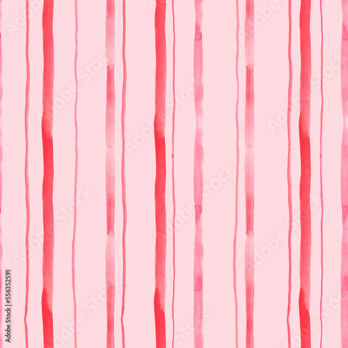 Watercolor pink stripe seamless pattern. Hand drawn abstract texture.