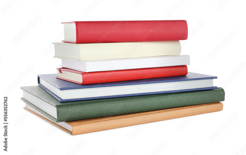 Stack of different books on white background Stack of different books on white background