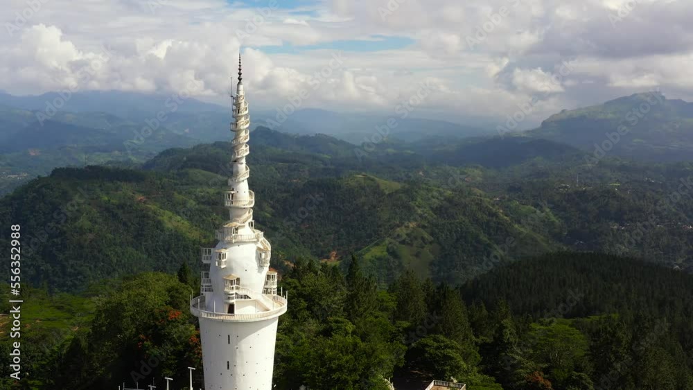 Aerial view of Ambuluwawa biodiversity complex, known as multi religion center. Gampola, Sri Lanka.
