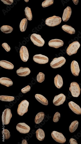 Vertically composed looping animation featuring a cloud of Brown Breads falling endlessly an alpha transparent background.