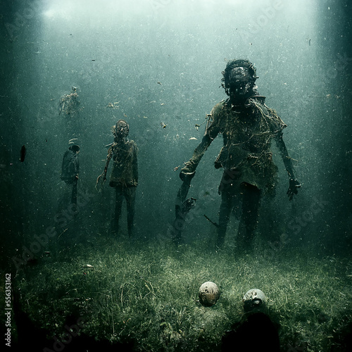 Cinematic Zombies Underwater AI Generated