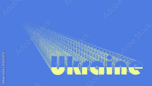 On a blue background, the inscription "Ukraine" from afar moves from blue to yellow, and in the foreground there is a blue-yellow inscription, in vector.
