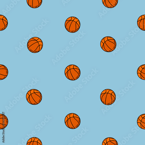 basketball print for textiles. Seamless pattern with basketball ball, text and grunge texture.