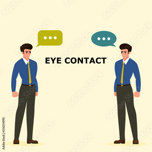 Businessman eye contact during conversation. Eye contact communication concept. Vector illustration