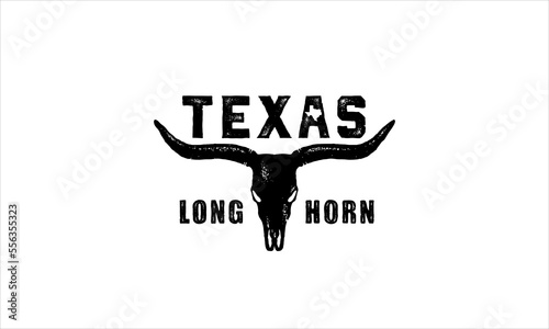 Texas Longhorn, Country Western Bull Cattle Vintage Label Logo Design