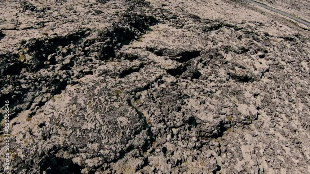 Orbit backwards, vast, mossy lava fields Orbit backwards, vast, mossy lava fields