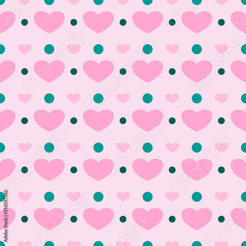 Pink heart green dots pastel pink background vector seamless pattern, element for decorate valentine card, flannel tartan plain fabric textile printing, wallpaper and paper wrapping