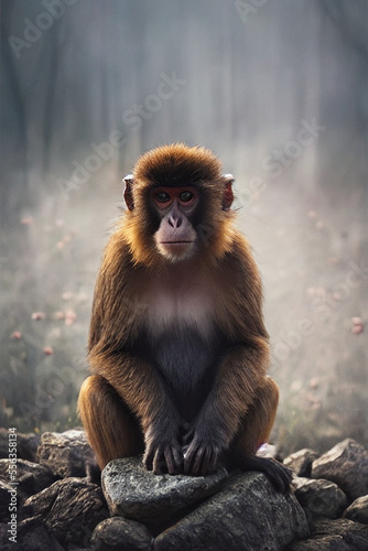 Monkey in the forest concept art. Generative AI Art